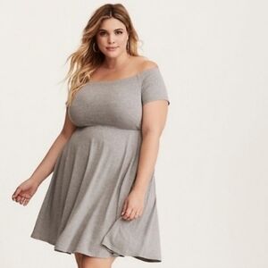 Torrid Women's Size 3/22-24 Gray Jersey Knit Fit N Flare Off Shoulder Dress